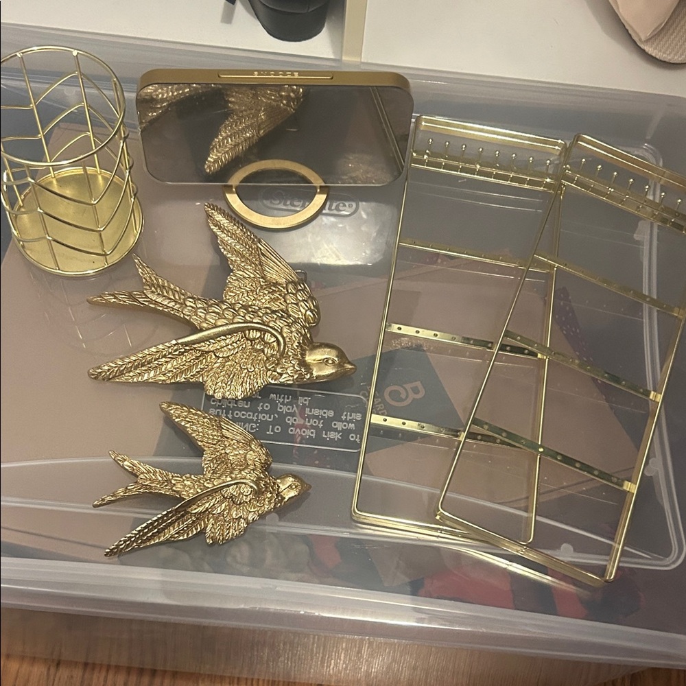 Gold Room Decor Bird Wall Art Set
